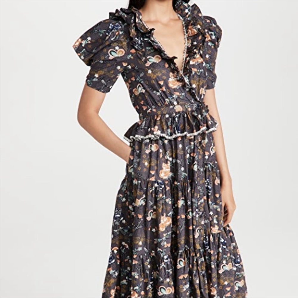 Ulla Johnson Floral Midi Dress - Black and Cream